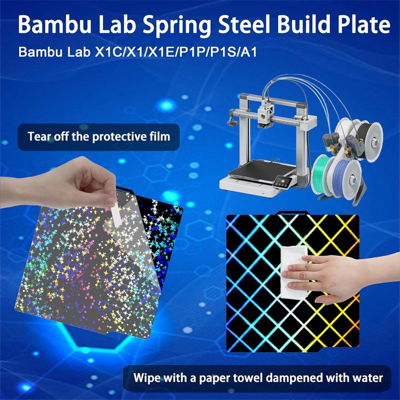 Tiny Trees Build Plate for Bambu Lab P1S P2S A1 X1 X1C X1E P1P: TinytreesSmooth PEI H1H Carbon PET PEO PEY Sheet Bed Plate P1S Build Plate for 3D Printing Hobbyist, 257 X 257mm (PEY-Skynet + PEY-Stars) - Image 2